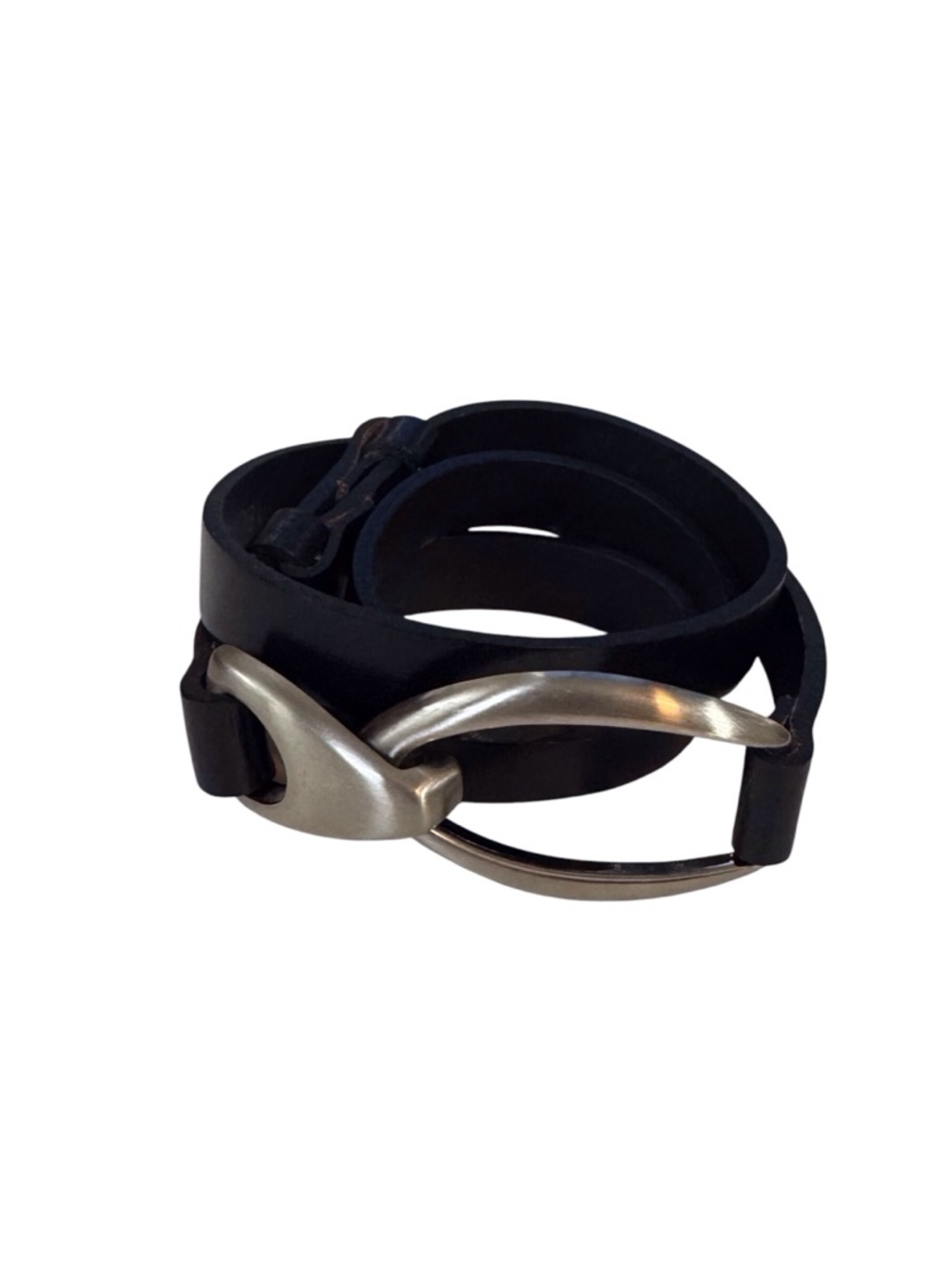 Landes One Size Black Leather Skinny Belt Boho Western Hook Closure Adjustable